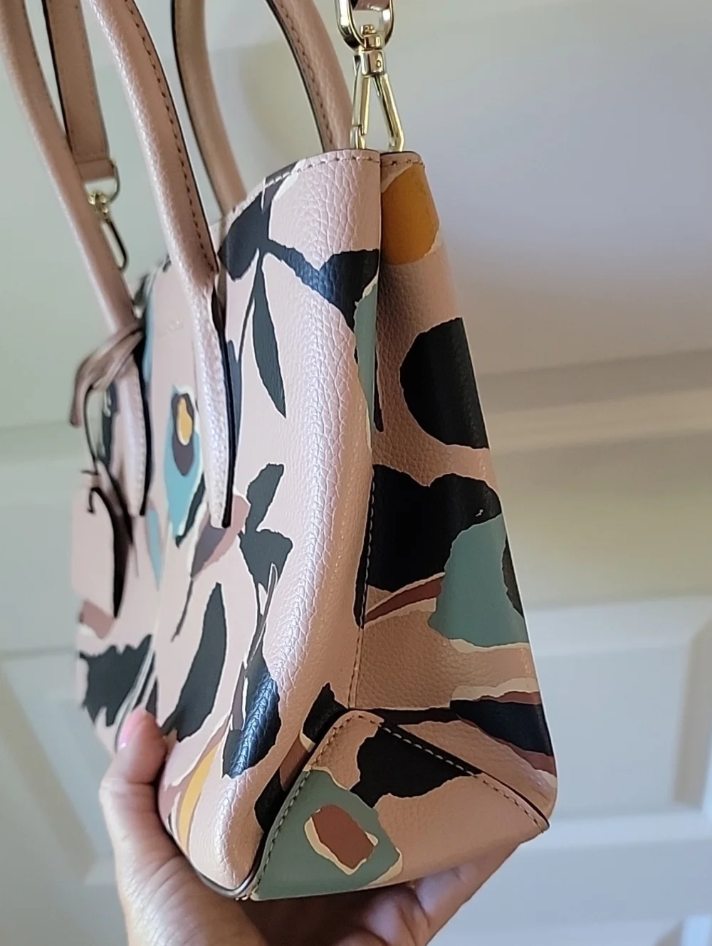 kate spade Pink Floral Leather Satchel with Removable Crossbody Strap